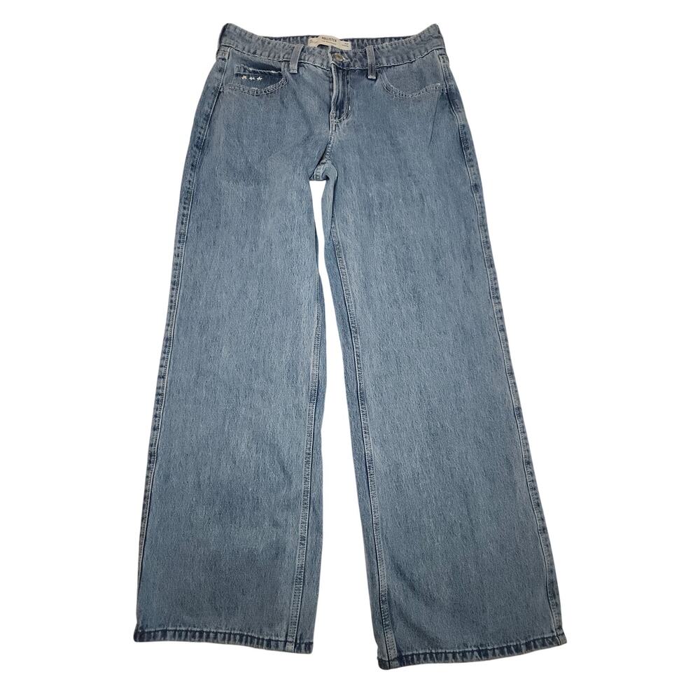Hollister Low Rise Baggy Jeans Denim Embroidered Light Blue Women's Size 4R